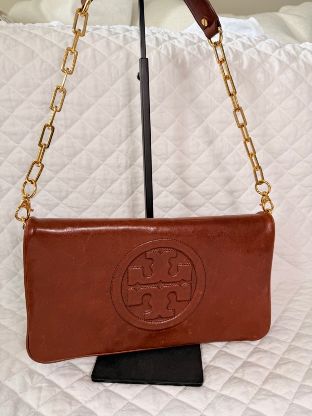 Tory Burch BOMBE Reva Red Agate Leather Shoulder Bag/Clutch